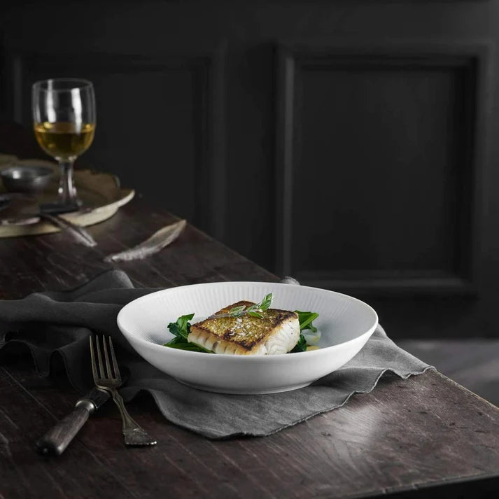 Pillivuyt Plisse Shallow Round Bowl - 8" diam x 1.5" H - 16 oz